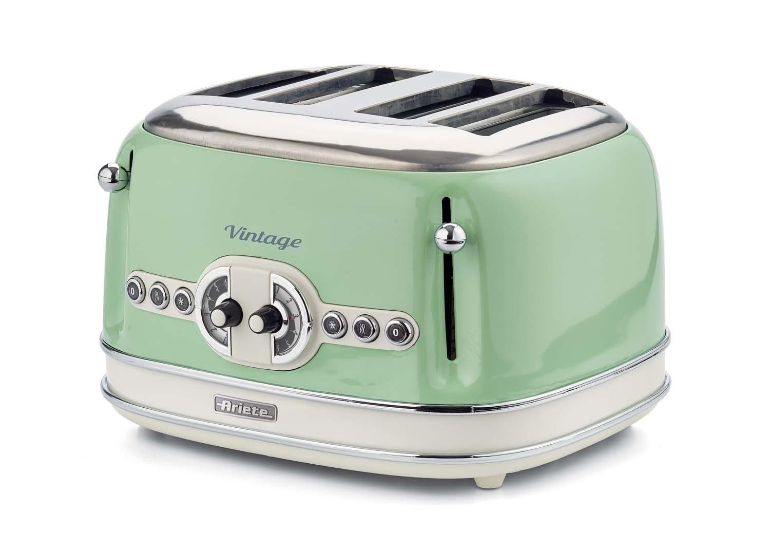 Ariete Vintage 4-Slice Toaster, Cream/Green 0156