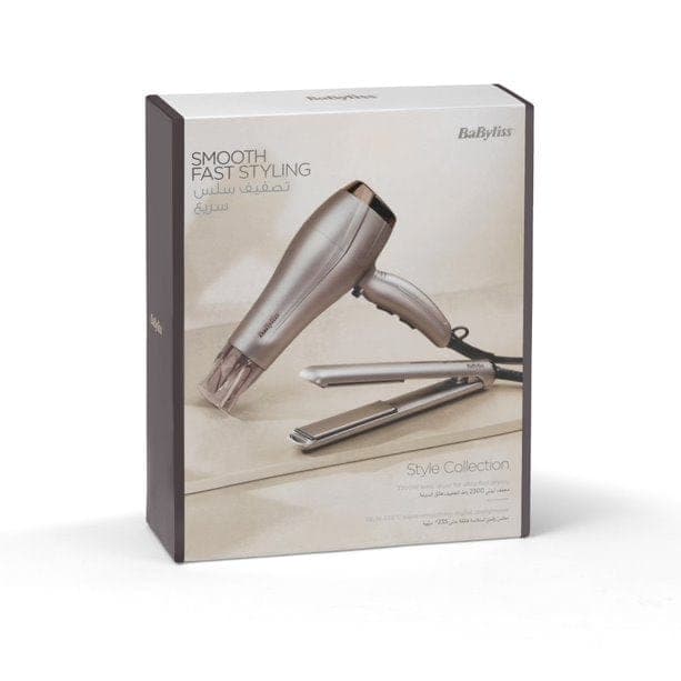 استشوار شعر بقوة 2300 واط مع مكواة شعر بيبي بدرجة حرارة قصوى 235 لون بيج BABYLISS DRYER and STRAIGHTENER