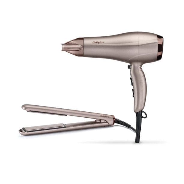 استشوار شعر بقوة 2300 واط مع مكواة شعر بيبي بدرجة حرارة قصوى 235 لون بيج BABYLISS DRYER and STRAIGHTENER