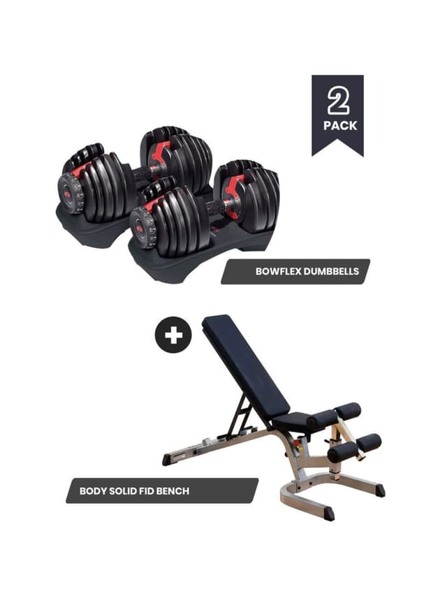مجموعة الدمبل الذكي 50 كيلو مع كرسي بنش رياضي بوفليكس Bowflex SelectTech Dumbbells + Heavy Duty FID Bench