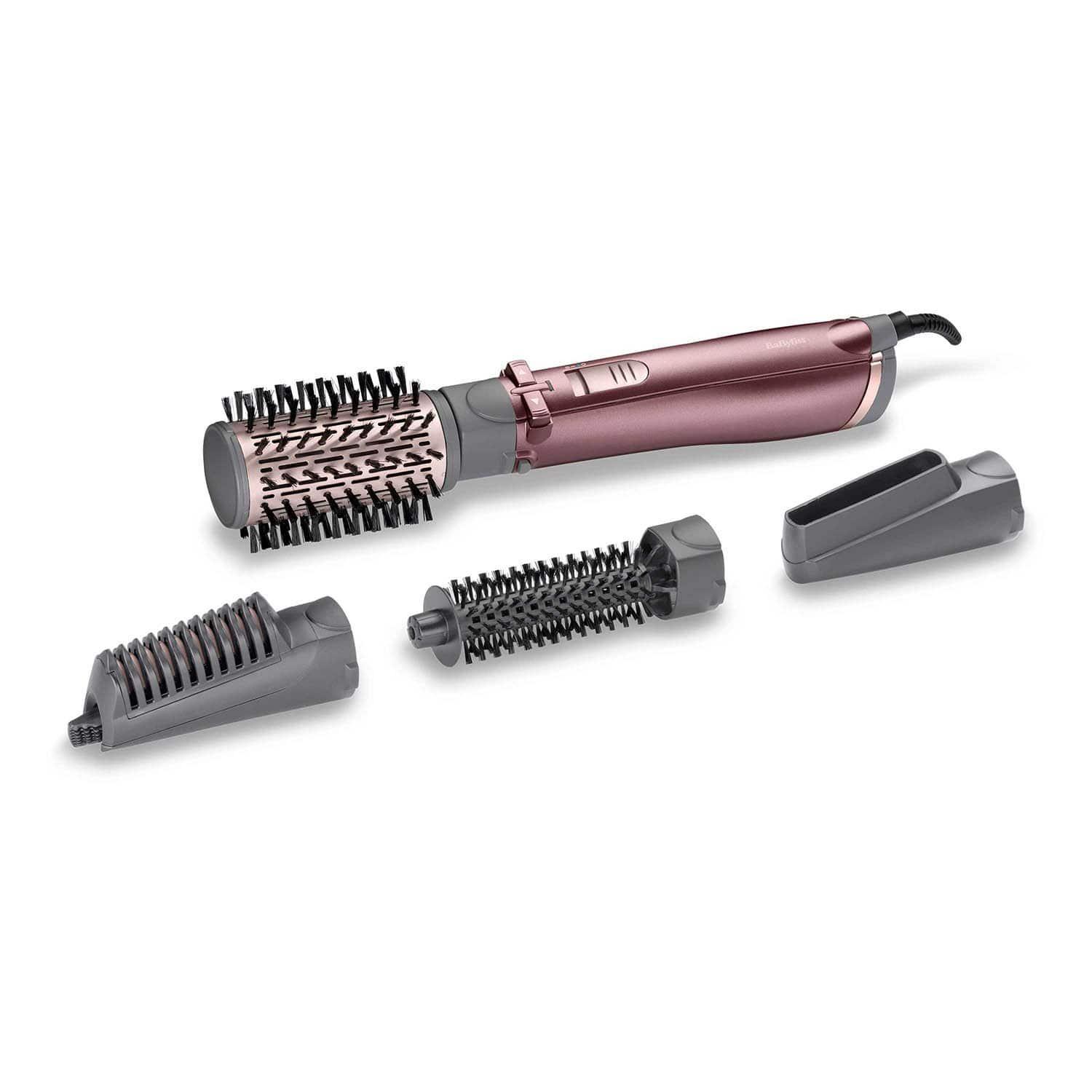 BaByliss 1000W 4 in 1 Rotating Air Styler Brush for Ultra-Fast Drying with Interchangeable Attachments for Volumizing, Smoothing & Hair Straightening - AS960SDE