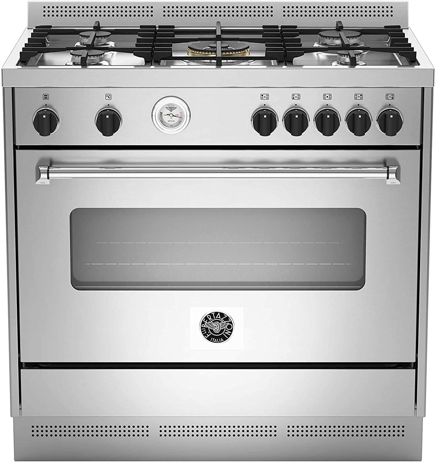 فرن ايطالي بموقد غاز 5 شمعات وفرن كهربائي بسعة 142 لتر برتازوني Bertazzoni Gas Cooker Electric Oven