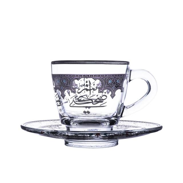 طقم فناجين قهوة فخمه زجاج مع صحون 12 قطعة شفاف وبلاتيني ديملاج  DIMLAJ SUROOR 12PC COFFEE CUP AND SAUCER - SW1hZ2U6MTU3MzA2NA==