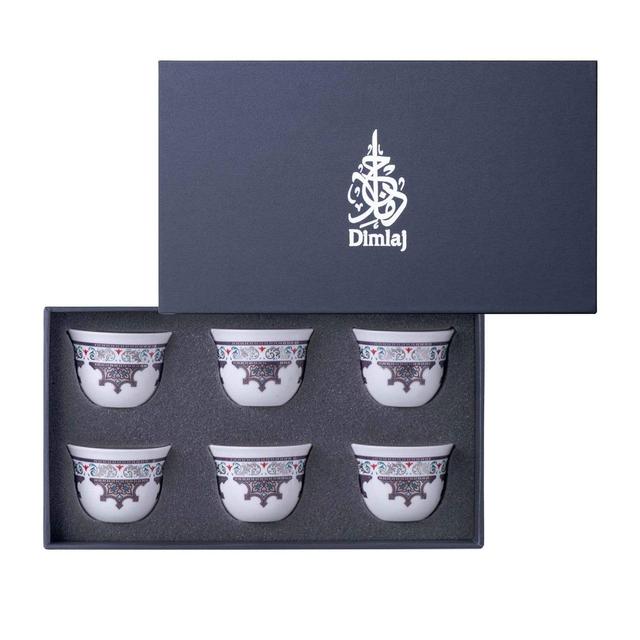 فنجان قهوة عربي بورسلين مزخرف 6 قطع أبيض وفضي ديملاج  DIMLAJ SUROOR  PORCELAIN CAWA CUP PLAT/6 - SW1hZ2U6MTU3NTQ2Mg==