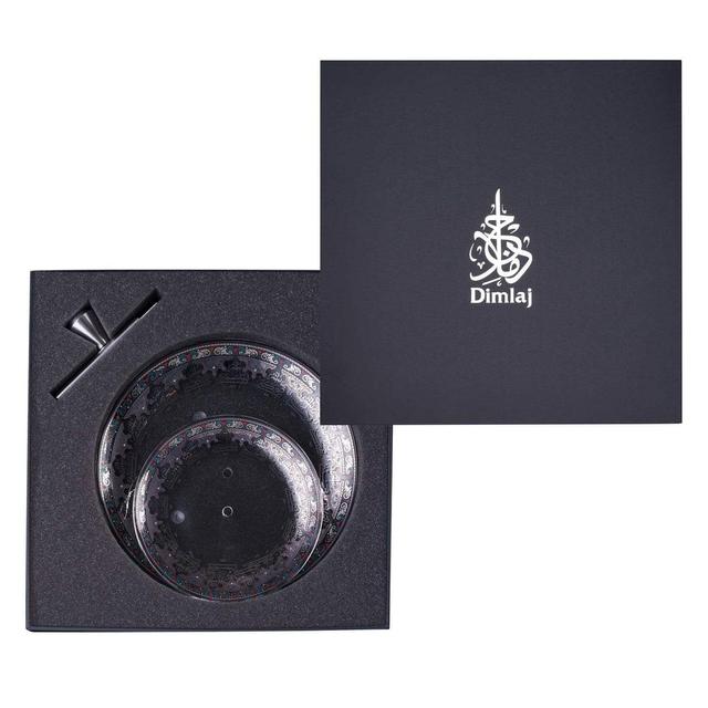 صحن تقديم طبقات زجاج دورين شفاف وبلاتيني دملاج DIMLAJ SUROOR GLASS 2 TIER PLATE PLATINUM