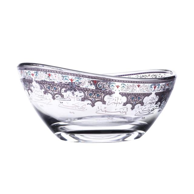 زبدية سلطه زجاج كبيرة لارج شفاف وبلاتيني مزخرف دملاج  DIMLAJ SUROOR LARGE SERVING BOWL - SW1hZ2U6MTU3MzQwMw==