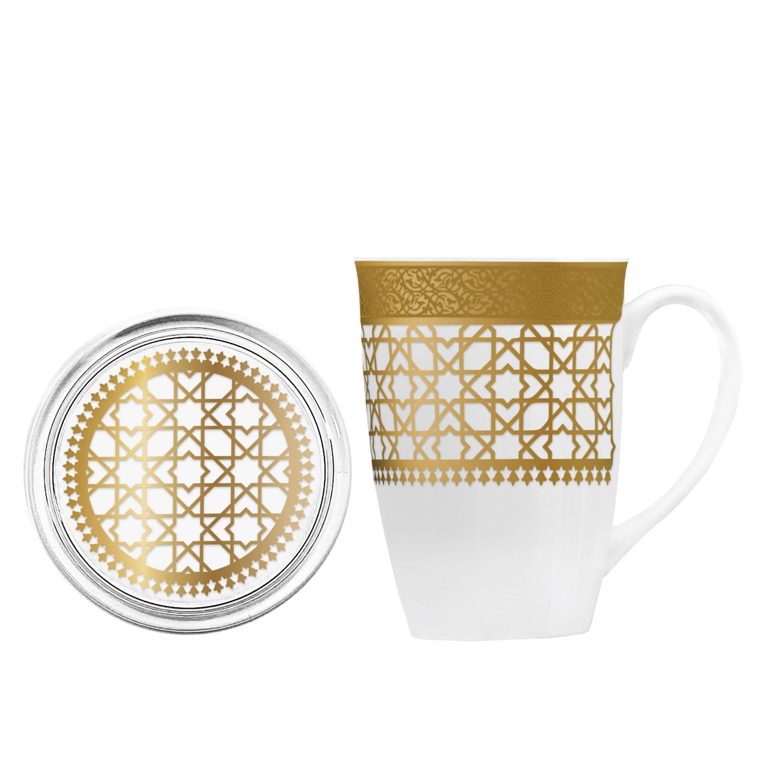 طقم ماغ مع غطاء 4 قطع من دملاج قرطبة ذهبي Dimlaj Cordoba Set of 4 Pcs Mugs & Covers 