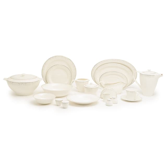 طقم اواني سفرة زجاج 92 قطعة اوف وايت ديملاج  Dimlaj Goldishr 02 Bp Dinner Set 92 Pieces
