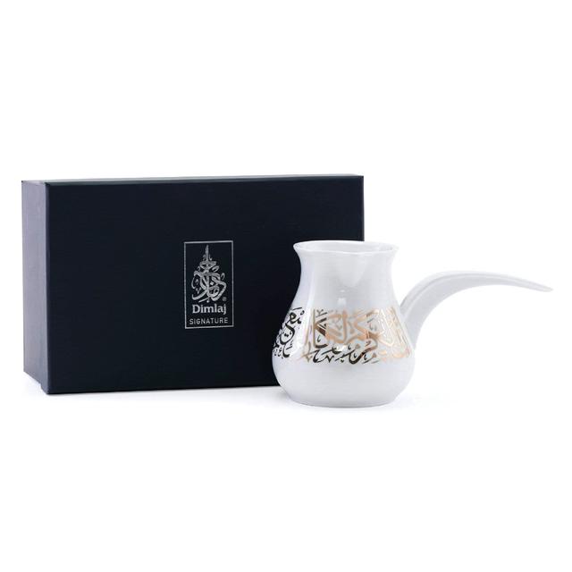 دلة قهوة صغيرة بورسلين 280 ملي لتر أبيض وذهبي دملاج  Dimlaj Kareem Turkish Small Coffee Pot - SW1hZ2U6MTU3ODg1Mw==