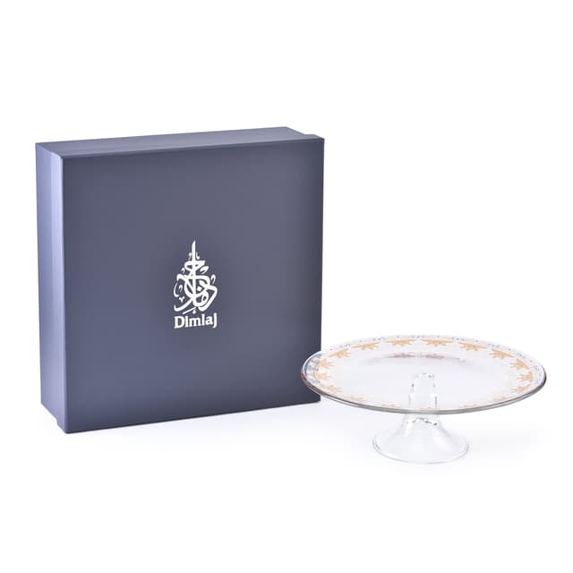 صحن بقاعدة زجاج للكيك والحلويات شفاف مزخرف ديملاج Dimlaj Suroor Footed Cake Plate