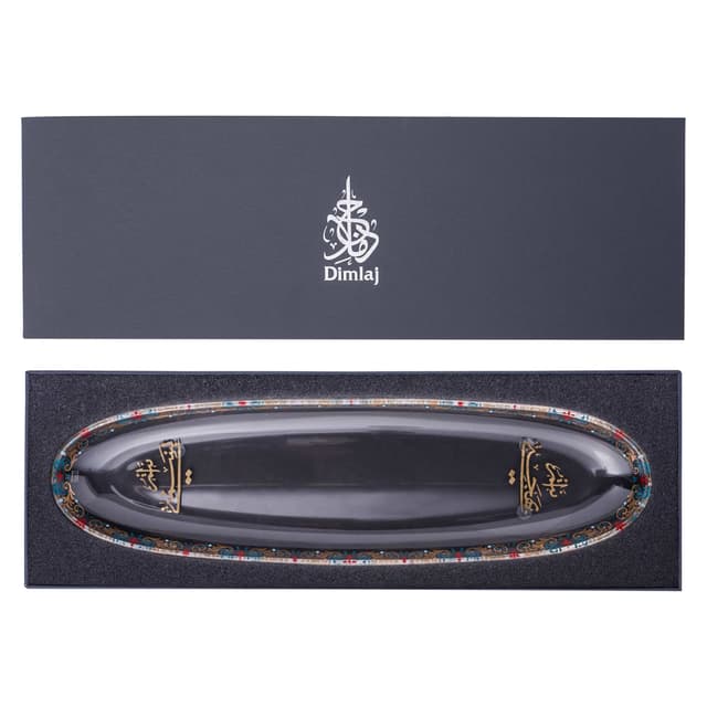 صحن تقديم طويل زجاج مزخرف ميديوم شفاف وذهبي ديملاج   Dimlaj Suroor Medium Oval Plate