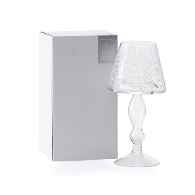 شمعدان قزاز طويل شفاف مزخرف بالخط العربي الكوفي دملاج Dimlaj Thuluth Large Candle Holder