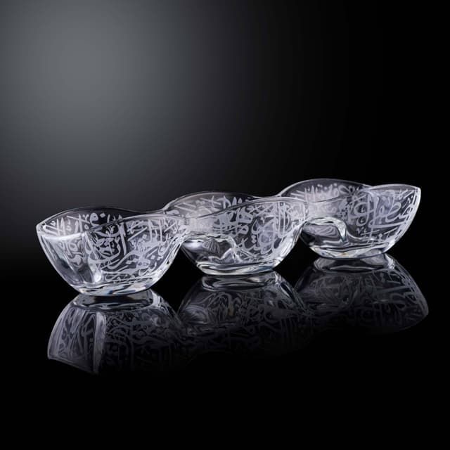 صحن تقديم مقسم زجاج لارج 600 ملي لتر شفاف وفضي دملاج  Dimlaj Thuluth Large Divider Bowl