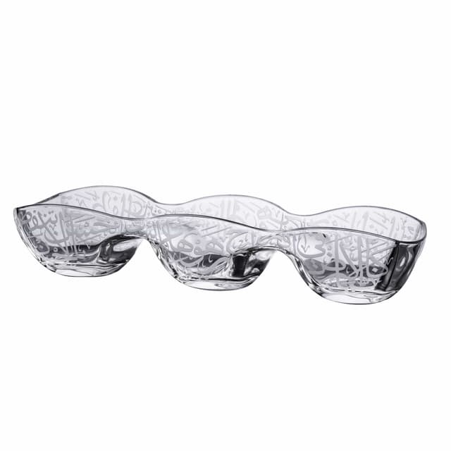 صحن تقديم مقسم زجاج لارج 600 ملي لتر شفاف وفضي دملاج  Dimlaj Thuluth Large Divider Bowl