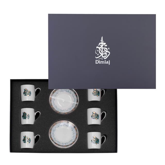 فنجان قهوة تركي دملاج ورود ذهبي و أخضر Dimlaj Wurood Turkish Coffee Cups