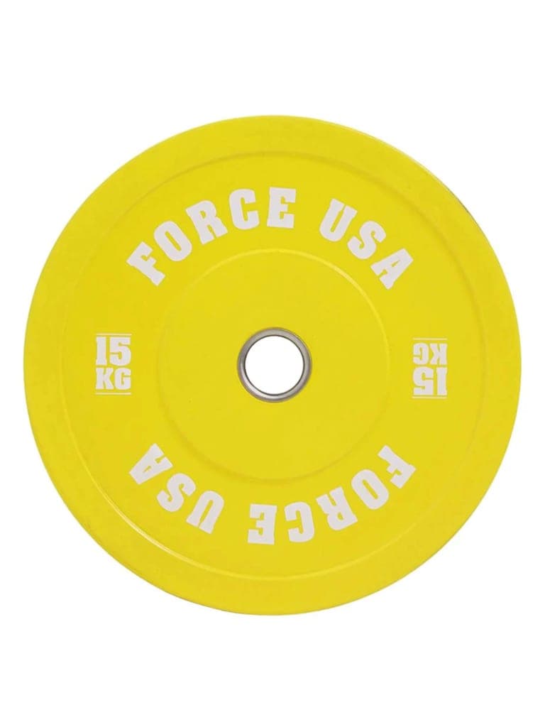 اثقال حديد 15 كجم أصفر فورس يو اس ايه Force USA Pro Grade Coloured Bumper Plates Per Piece Weight 15 Kg