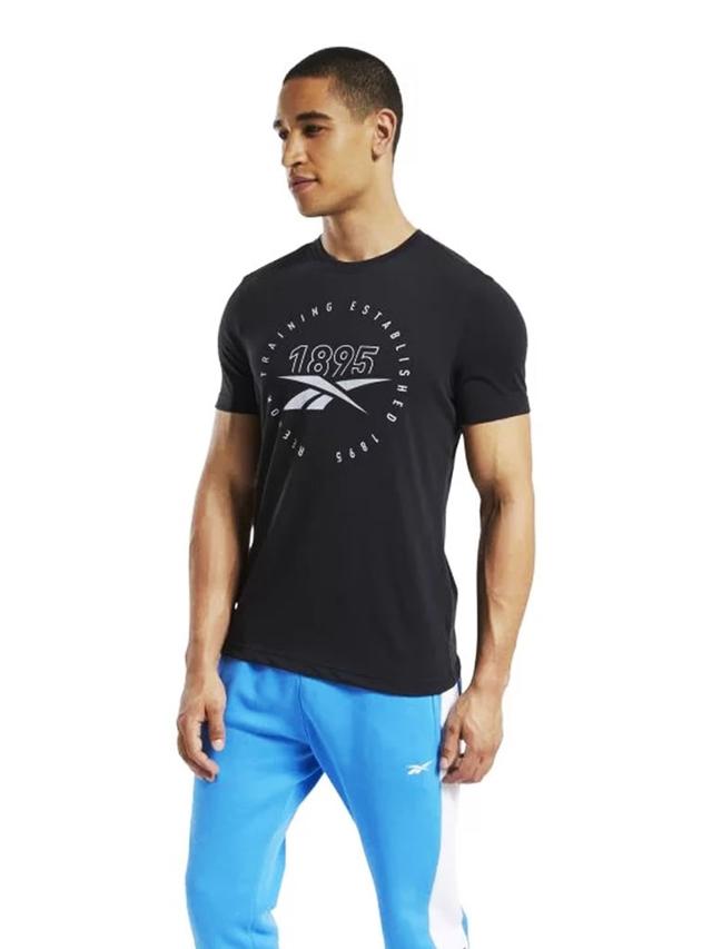 تي شيرت رجالي للتمارين مقاس صغير أسود ورمادي ريبوك Reebok Graphic Training Speedwick Tee - SW1hZ2U6MTUyNTExNg==