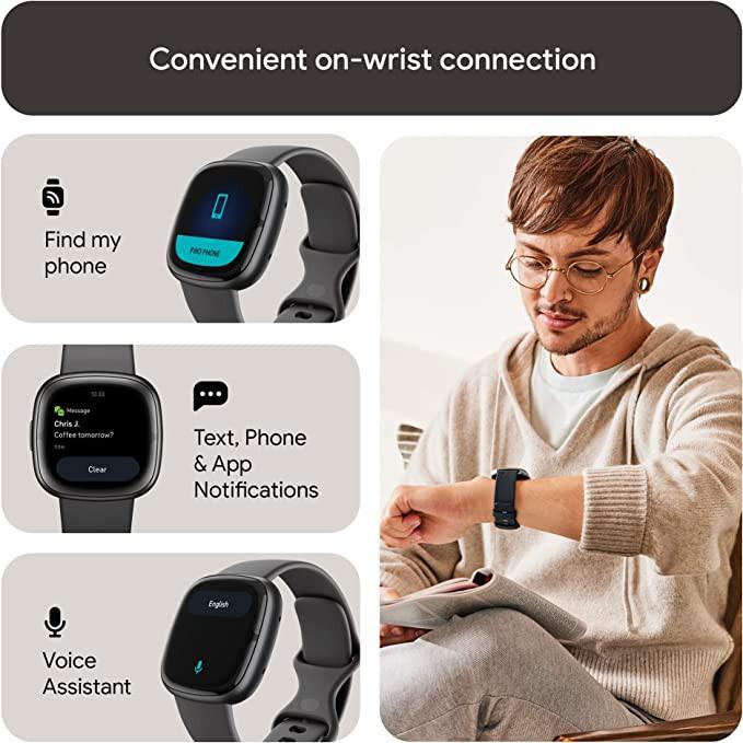 ساعة يد ذكية الكترونية 1,69 بوصة رمادي سينس 2 فيتبيت Fitbit Sense 2 Fitness Wristband with Heart Rate Tracker