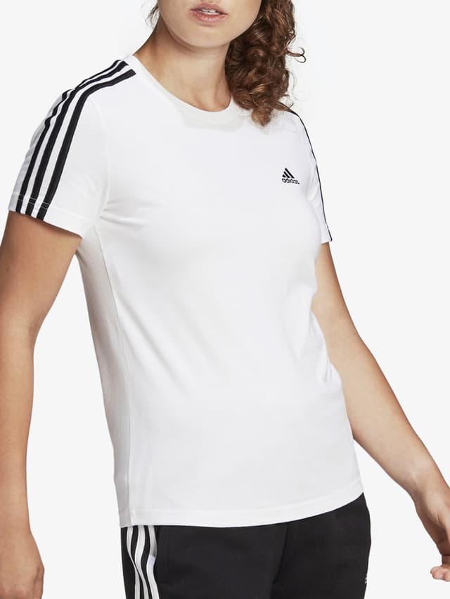 تي شيرت نسائي مقاس S ابيض اديداس Adidas Slim 3-Stripes Tee - 312873