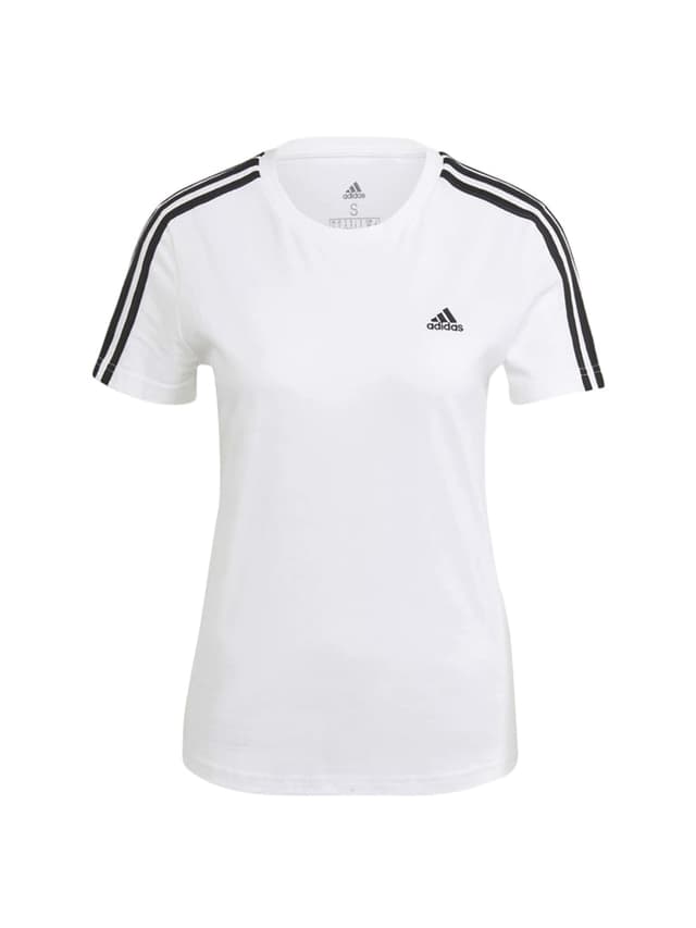 تي شيرت نسائي مقاس S ابيض اديداس Adidas Slim 3-Stripes Tee - 718700