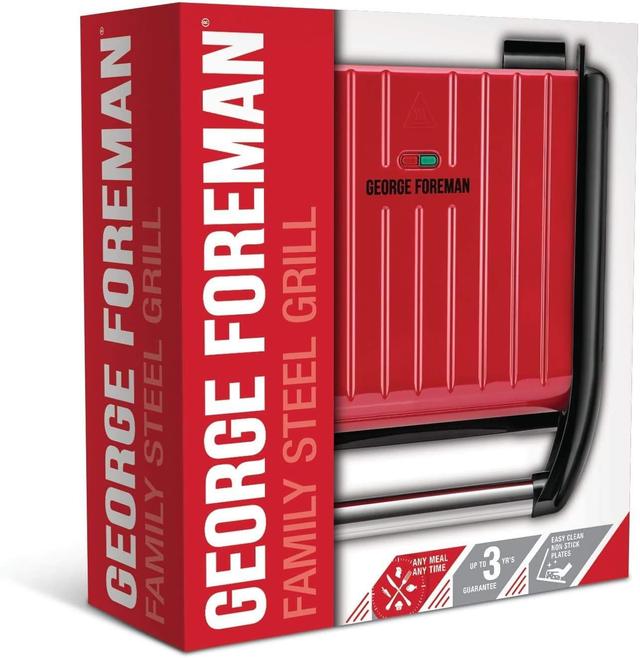 George Foreman Large Steel Grill Family, Red 1850W - 25050 - SW1hZ2U6MTU1NjE1MA==