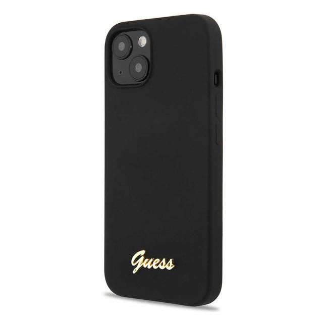 Guess Liquid Silicone Case With Gold Metal Logo Script For iPhone 13 (6.1") - Blac - SW1hZ2U6MTYzMDQ3Ng==