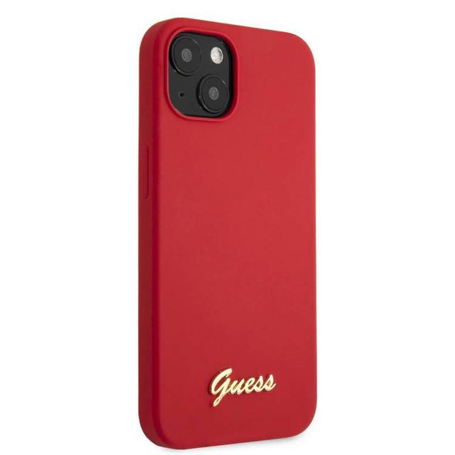 Guess Liquid Silicone Case With Gold Metal Logo Script For iPhone 13 (6.1") - Red - SW1hZ2U6MTYzMDQzOQ==