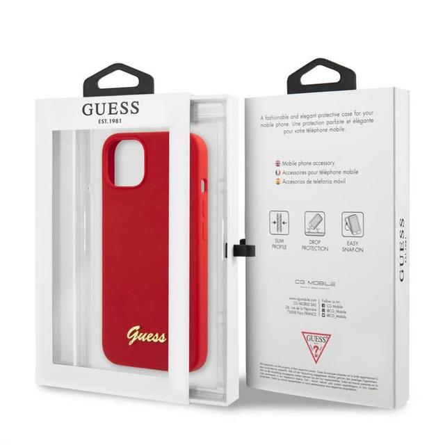 Guess Liquid Silicone Case With Gold Metal Logo Script For iPhone 13 (6.1") - Red - SW1hZ2U6MTYzMDQ0Nw==