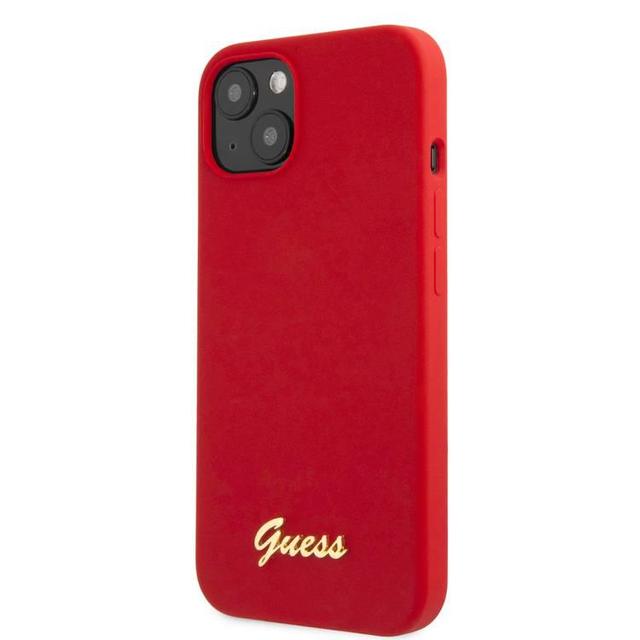 Guess Liquid Silicone Case With Gold Metal Logo Script For iPhone 13 (6.1") - Red - SW1hZ2U6MTYzMDQzNQ==