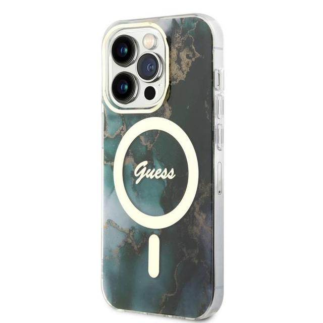 Guess Magsafe IML Case with Marble Edition Pattern for iPhone 15 Pro -Green