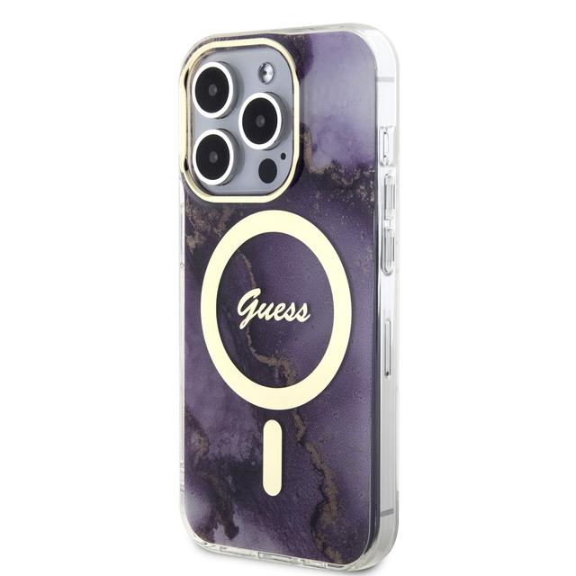 Guess Magsafe IML Case with Marble Edition Pattern for iPhone 15 Pro Max -Purple - SW1hZ2U6MTYyOTgyMg==