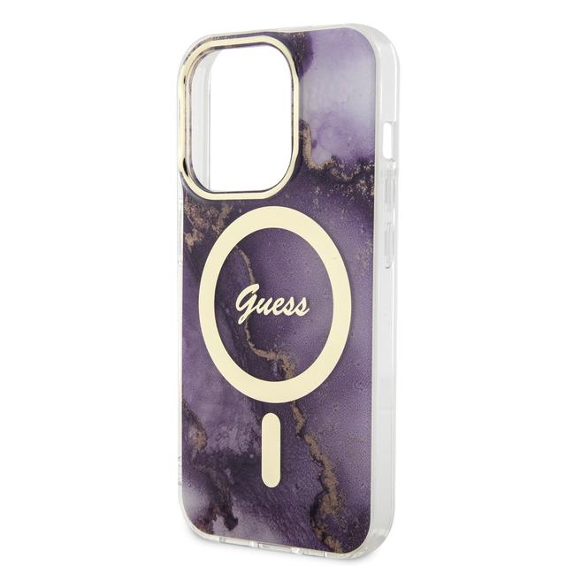 Guess Magsafe IML Case with Marble Edition Pattern for iPhone 15 Pro Max -Purple - SW1hZ2U6MTYyOTgyNA==