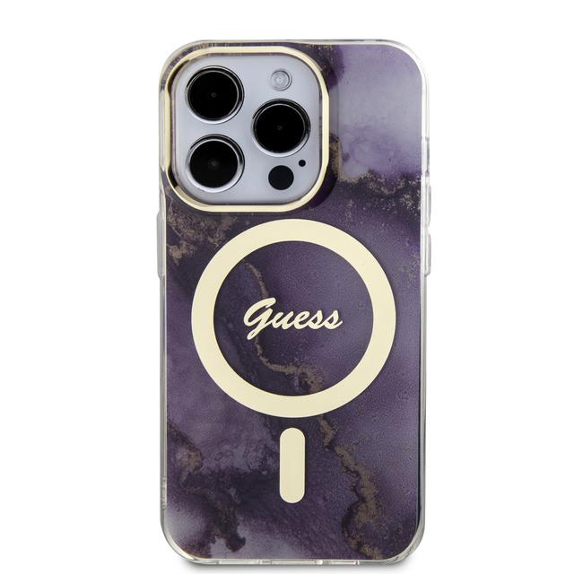 Guess Magsafe IML Case with Marble Edition Pattern for iPhone 15 Pro Max -Purple - SW1hZ2U6MTYyOTgxOA==