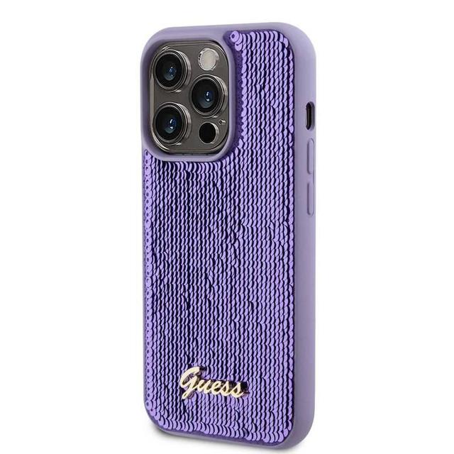Guess Sequin Script Case with Guess Metal Logo for iPhone 15 Pro - Purple - SW1hZ2U6MTYyNzc0NQ==