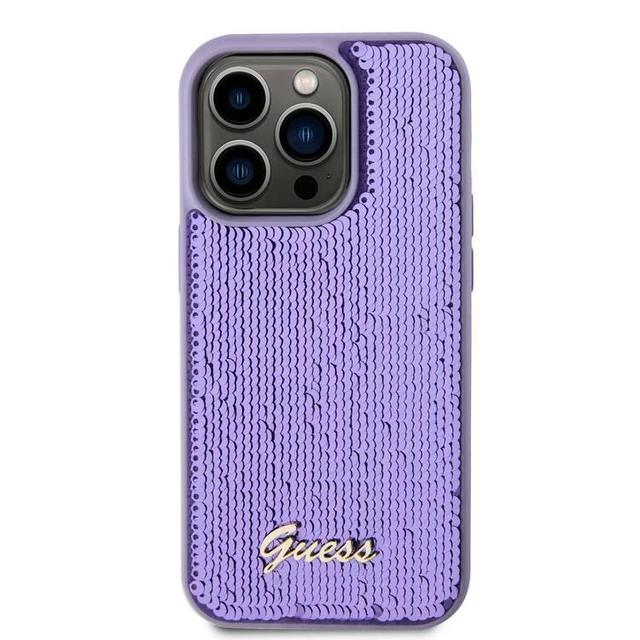 Guess Sequin Script Case with Guess Metal Logo for iPhone 15 Pro - Purple - SW1hZ2U6MTYyNzc0Nw==