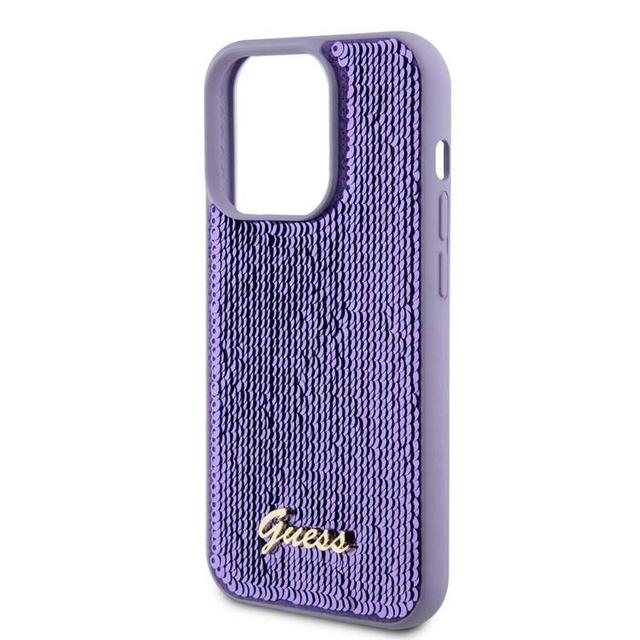 Guess Sequin Script Case with Guess Metal Logo for iPhone 15 Pro - Purple - SW1hZ2U6MTYyNzc1Mw==