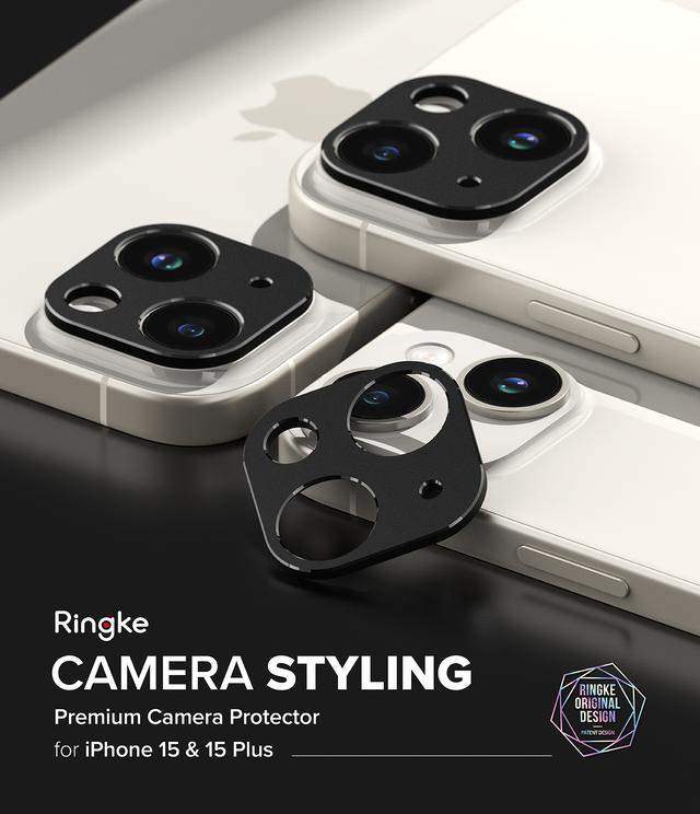 Ringke [ Pack of 2 ] Camera Styling Compatible with iPhone 15 Plus / 15 Camera Lens Protector, Aluminium Frame Tough Protective Cover Sticker - Black - SW1hZ2U6MTU5NjUzMg==