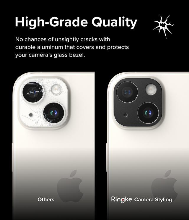 Ringke [ Pack of 2 ] Camera Styling Compatible with iPhone 15 Pro Max / 15 Pro Camera Lens Protector, Aluminium Frame Tough Protective Cover Sticker - Black - SW1hZ2U6MTU5NjUxNA==