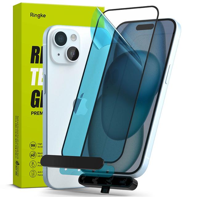 Ringke Cover Display Glass Compatible with iPhone 15 (2023) Screen Protector Tempered Glass 9H Hardness Full Coverage Bubble-free Anti Scratch Protective Film - W Installation Jig - SW1hZ2U6MTU5NzE0MA==