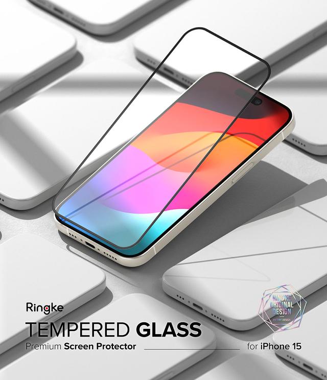 Ringke Cover Display Glass Compatible with iPhone 15 (2023) Screen Protector Tempered Glass 9H Hardness Full Coverage Bubble-free Anti Scratch Protective Film - W Installation Jig - SW1hZ2U6MTU5NzE0NA==