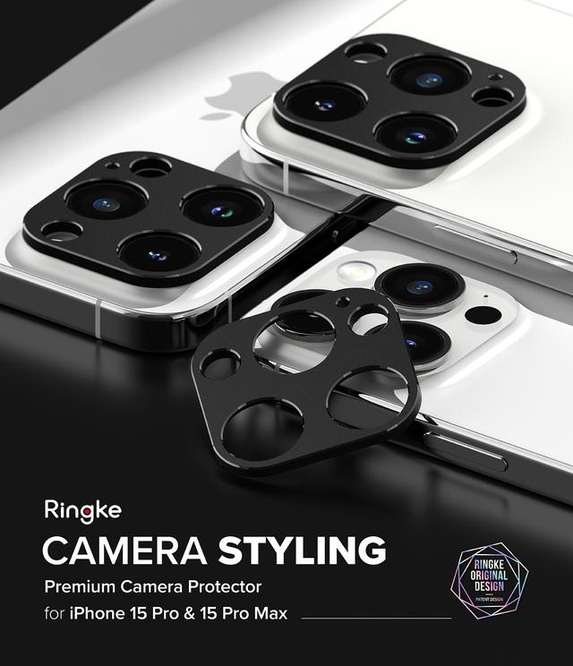 Ringke [ Pack of 2 ] Camera Styling Compatible with iPhone 15 Pro Max / 15 Pro Camera Lens Protector, Aluminium Frame Tough Protective Cover Sticker - Black - SW1hZ2U6MTU5NjUxMA==
