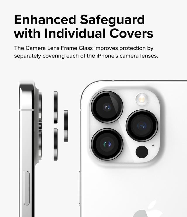 Ringke Camera Lens Frame Glass Protector Compatible with iPhone 15 Pro Max (2023), Anti-Fingerprint Camera Lens Tempered Glass Covers and Aluminum Alloy Frames Adhesive Coating - Black - SW1hZ2U6MTU5NjQyNg==