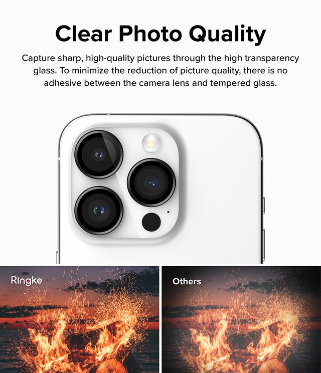 Ringke Camera Lens Frame Glass Protector Compatible with iPhone 15 Pro Max (2023), Anti-Fingerprint Camera Lens Tempered Glass Covers and Aluminum Alloy Frames Adhesive Coating - Black - SW1hZ2U6MTU5NjQzMg==