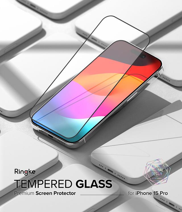 شاشة حماية زجاجية كاملة التغطية لأيفون 15 برو من رينجكي مع أداة تركيب Ringke Cover Display Glass Compatible with iPhone 15 Pro Screen Protector Tempered Glass - SW1hZ2U6MTU5NzE2MQ==