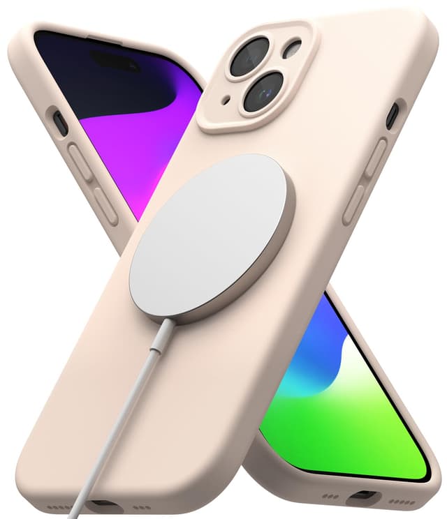 كفر جوال ايفون 15 بلس سيليكون مغناطيسي ماغ سيف شحن لاسلكي من رينجكي لون رملي Ringke Silicone Magnetic Compatible with iPhone 15 Plus Case Cover