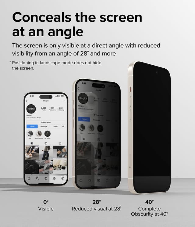 شاشة حماية زجاجية كاملة التغطية شاشة الملاقيف لايفون 15 برو من رينجكي مع أداة تركيب Ringke Privacy Glass Compatible with iPhone 15 Pro Screen Protector