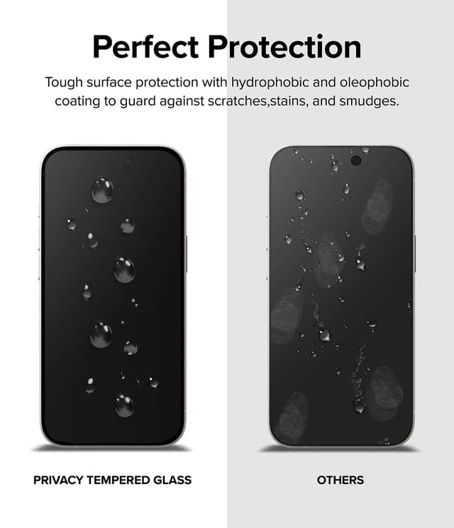 شاشة حماية زجاجية كاملة التغطية شاشة الملاقيف لايفون 15 برو من رينجكي مع أداة تركيب Ringke Privacy Glass Compatible with iPhone 15 Pro Screen Protector
