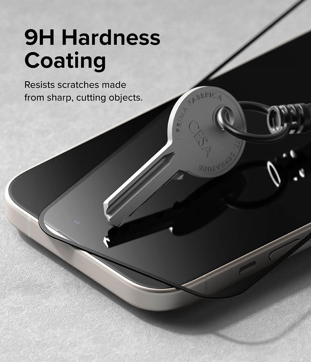 شاشة حماية زجاجية كاملة التغطية لأيفون 15 برو من رينجكي مع أداة تركيب Ringke Cover Display Glass Compatible with iPhone 15 Pro Screen Protector Tempered Glass - SW1hZ2U6MTU5NzE2NQ==