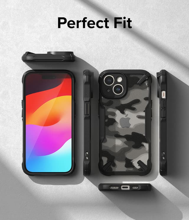 Ringke Fusion-X Compatible with iPhone 15 Pro Case Cover Transparent Hard Back Soft Flexible TPU Bumper Scratch Resistant Shockproof Protection iPhone 15 Pro Back Cover  - Camo Black