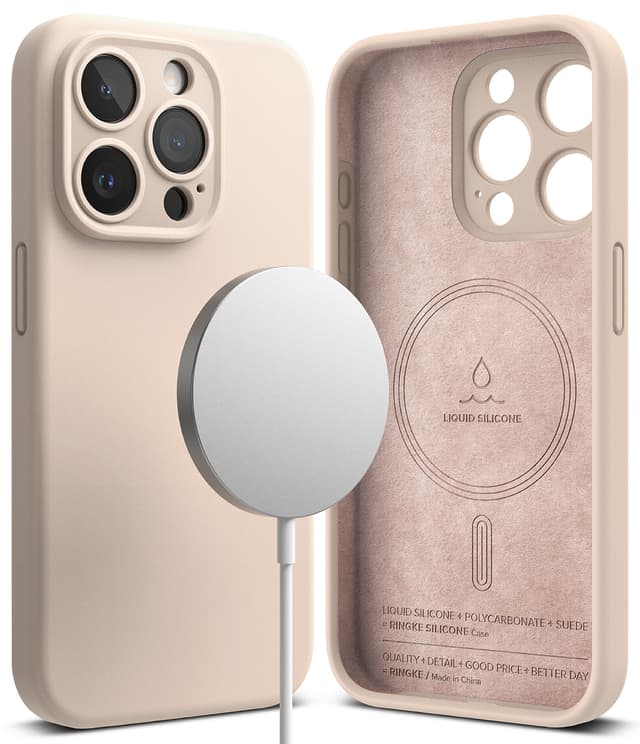Ringke Silicone Magnetic Compatible with iPhone 15 Pro Max Case Cover Powerful Magnet Long Lasting Silky Feel Anti-Fingerprint iPhone 15 Pro Max Back Cover - Pink Sand